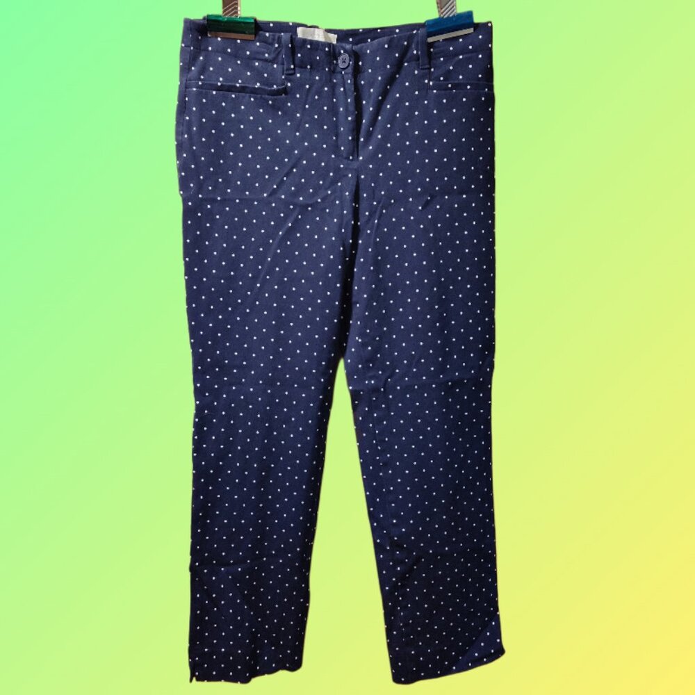 Women's Tailored Pants Navy Blue White Dot Pattern Size 8